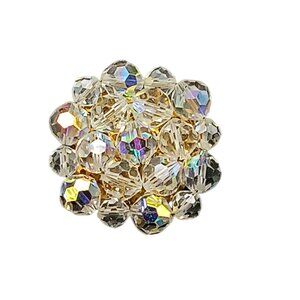 Vintage Aurora Borealis Crystal Cluster Brooch Pin Gold-Tone
